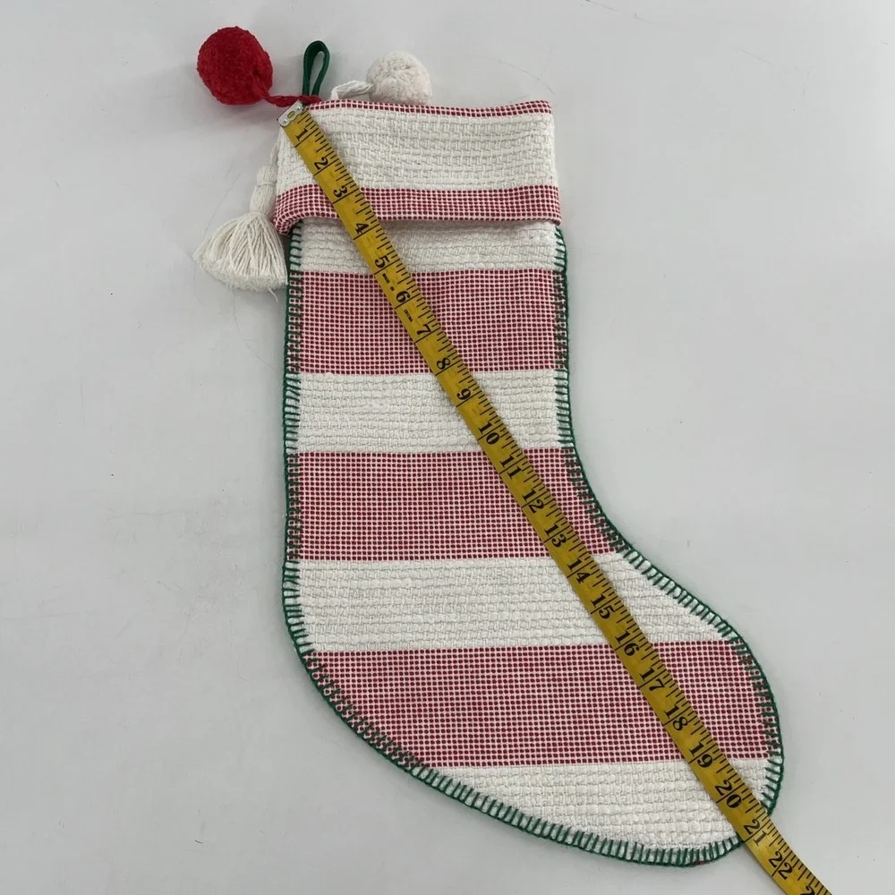 Rare Target Wondershop Christmas Stocking Woven Stitched Striped Poms Tassel 21